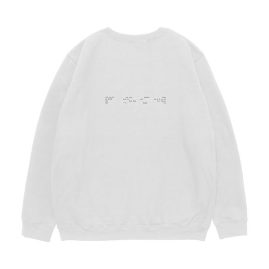 White sweatshirt crewneck with JENNIE Ruby text across the back